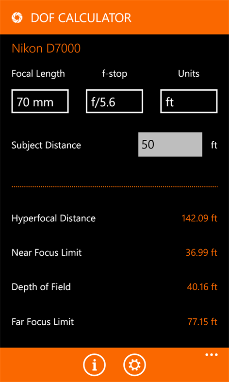 Hyperfocal distance calculator app